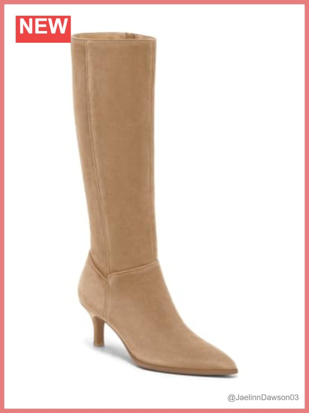 Women's Knee High Boots Faux Suede Pointed Toe Kitten Heel Side Zip
